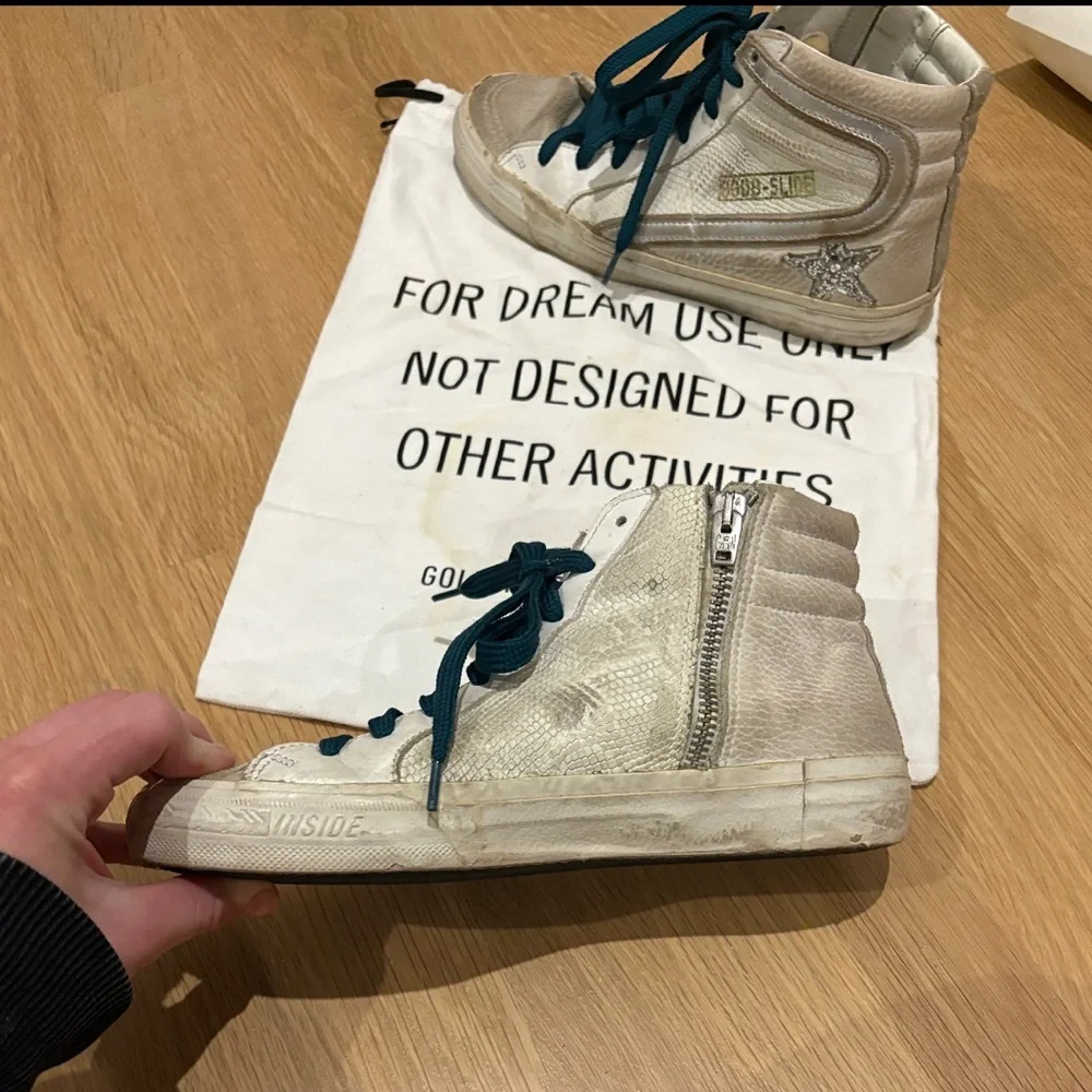 Golden Goose White and Teal High-Tops